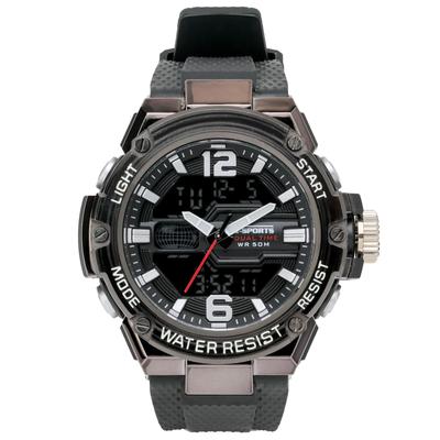 [Clefa] Sports Watch Ana-Digi Waterproof Backlight Date Day of the Week Display Urethane Strap TS-AD307-BK Men's Black