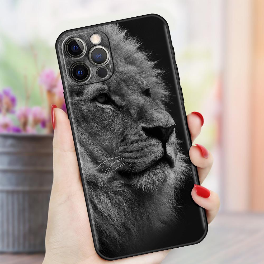 Case For Apple iPhone 13 11 Pro Max 12 Mini XR 7 8 Plus SE 2020 X XS 6 6S 5 5S Black Soft Silicone Cover Big Cat Animal Lion Sac