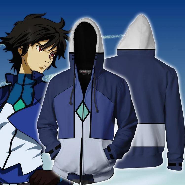 3D Printed Anime Hoodie with Mobile Suit Design - Japanese Anime Zipper Jacket