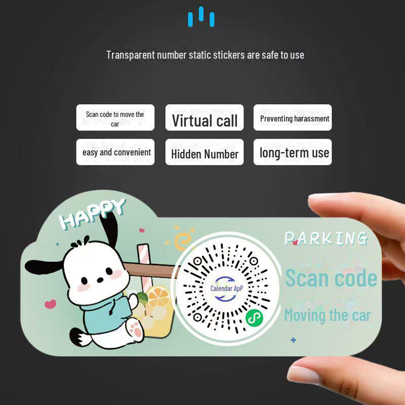 Nová bezešvá kreslená samolepka s QR kódem na auto, dočasná parkovací cedulka a držák na číslo