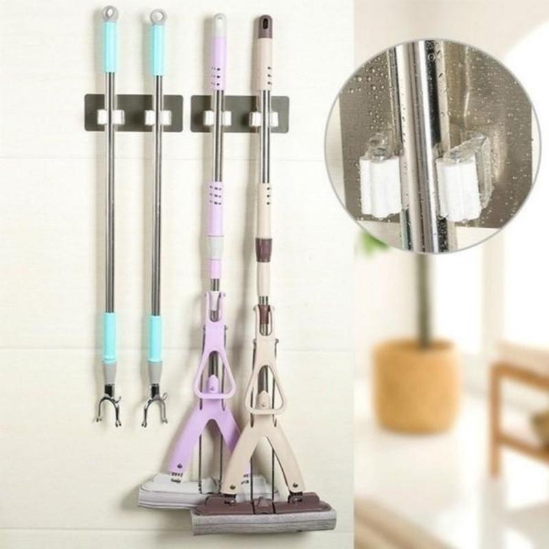 Portaoggetti Portaspazzole Portascope Portaoggetti Portautensili da cucina Accessori da parete per maggiordomo Gancio senza cuciture per punzonatura gratuita Fibbia per mocio da parete Gancio adesivo