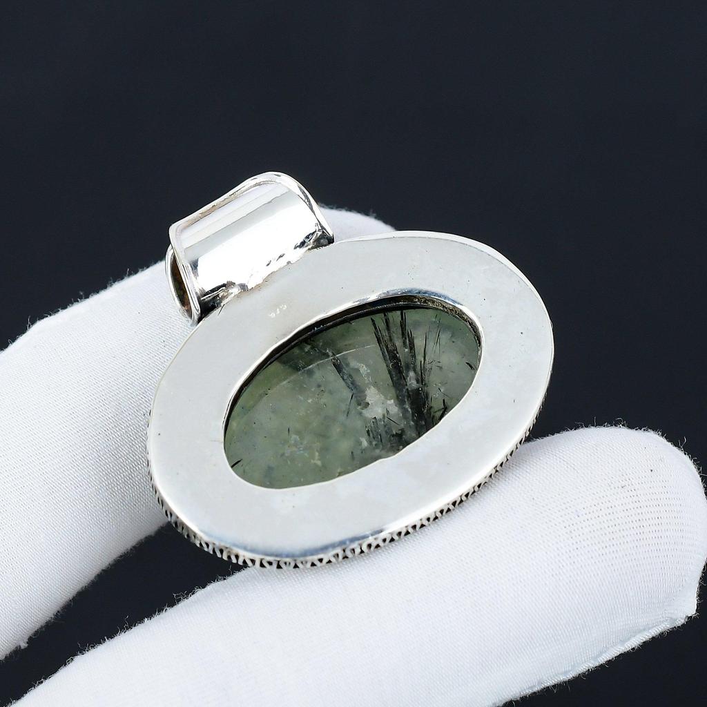Natural Prehnite Gemstone Silver Pendant In 925 Sterling Silver- Handmade Design, Everyday Wear Jewelry, Antique Pendant Birthday Gifts