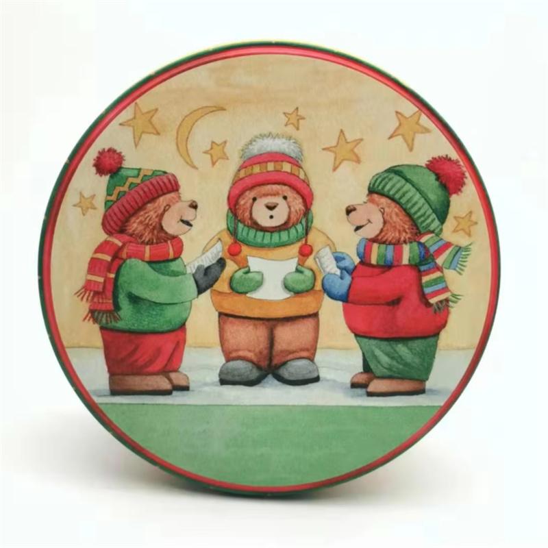 Round Gift Packaging Box Christmas Candy Chocolate Tin Box Cartoon Pattern Cookie Jars With Lid Travel Portable Coin Storage Box