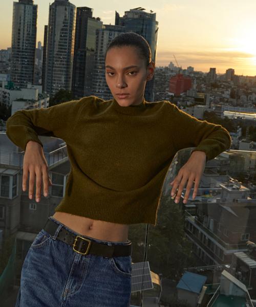 Lady Volume Crop Pullover Round Knit Sweater_Green Green/S