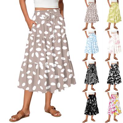 Vrouwen vloeiende, uitlopende, geplooide A-lijn maxi-rokken met elastische taille, elegante gelaagde laag, boho lange rokken