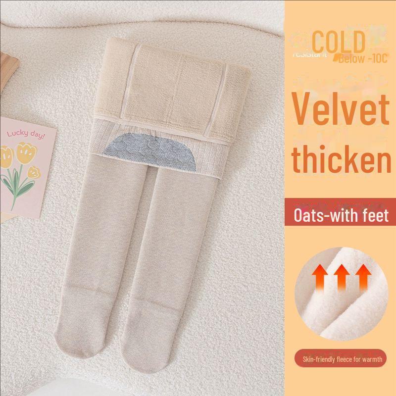 Girls' Velvet Winter Leggings: White, Cotton, Vertical Stripes, Warm, Thickened Nine-Point Children's Pantyhose