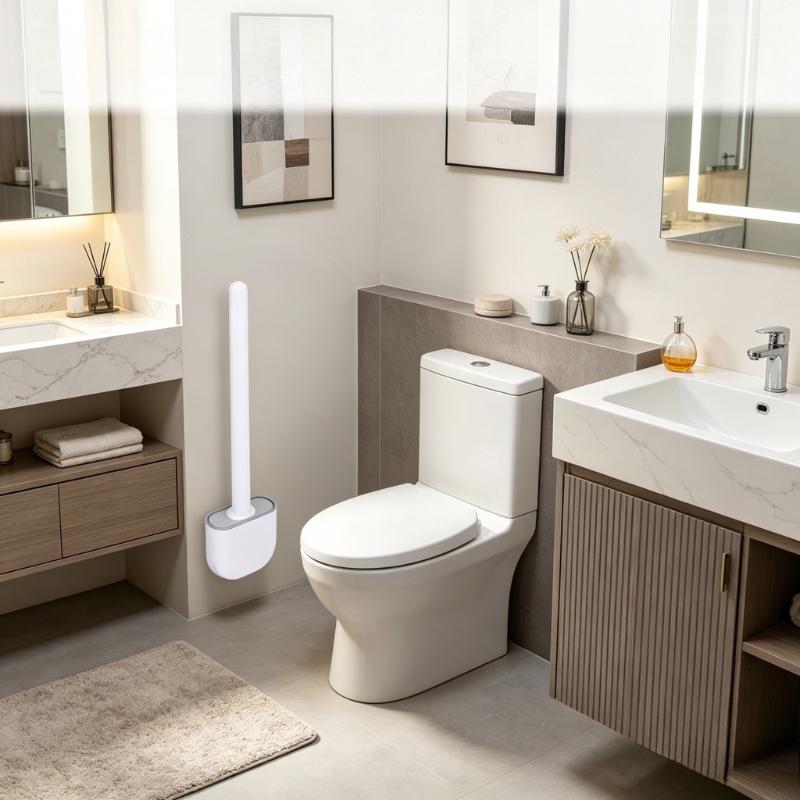 Wall Mounted Toilet Brush Set Flexible Flat Head Toilet Cleaner Brush for WC Bathroom Deep Cleaning Dead Ends and Corners