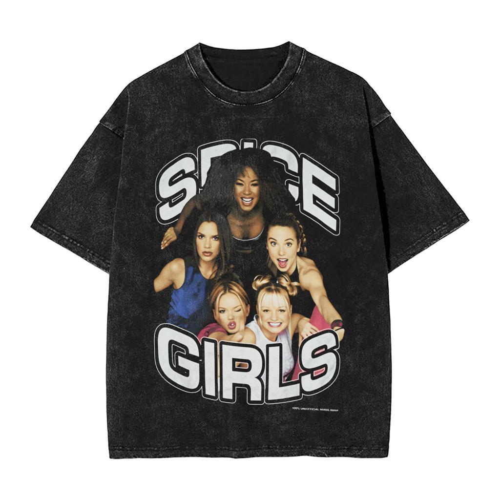 Spice Girls Pop Group Tour T Shirts Hip Hop Washed Short Sleeve Street TShirts Novelty for Unisex Women Streetwear Summer Tees