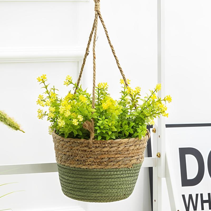 Stroh Hängender Korb Hanfseil Geflochtene Blumenkörbe Topfpflanzen Blumentöpfe