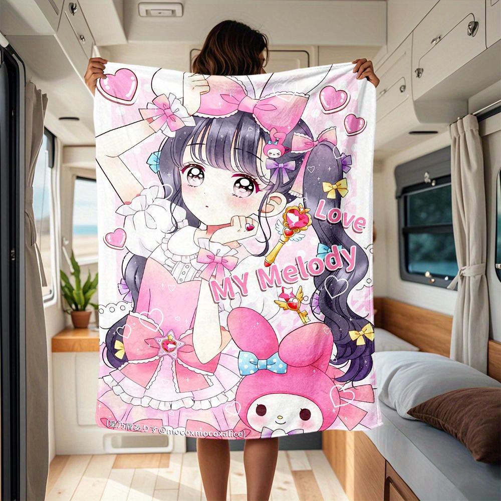 

1pc Cute, Sweet, Melody RV flannel blanket, pattern printed blanket, sofa bed couch car office camping travel warm comfortable soft blanket, 130x150cm