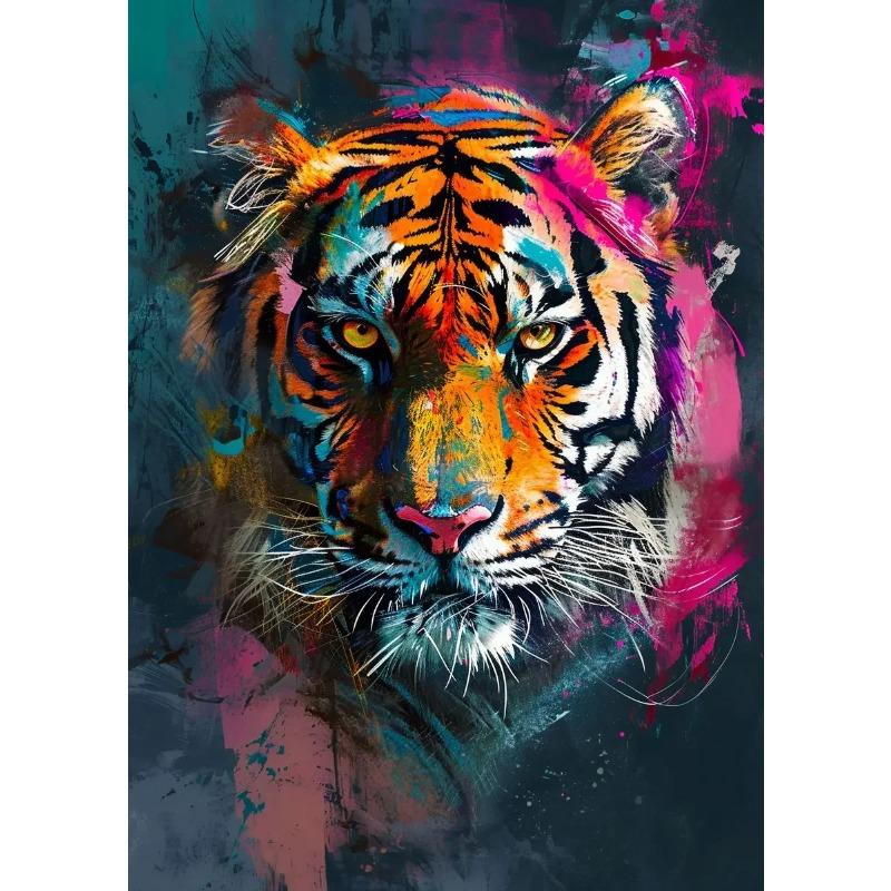 Abstrakter Graffiti Löwe Adler Wolf Tiger Buntes Tier Poster Druck Leinwandbild Wandkunst Bild für Wohnzimmer Heimdekoration