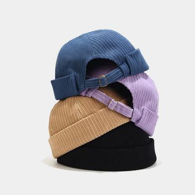 Corduroy Beanie Hat Unisex Vintage-Inspired Sailor Cap with Rolled Cuffs and Adjustable Belt Cool and Handsome Style