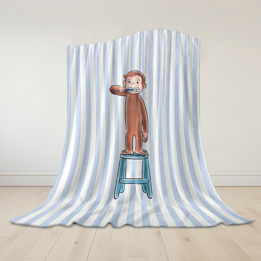 Monkey Brushing Teeth Flannel Blanket Warm Soft Halloween Christmas Couch Warm Cozy Decorative Decor Gift for All Season