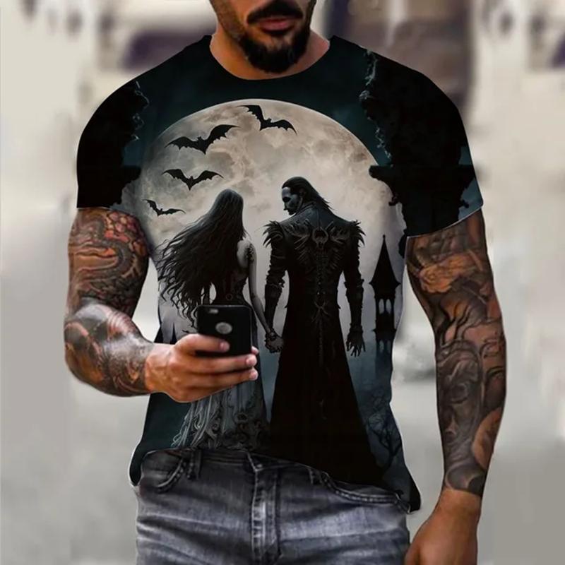 Summer Vintage T Shirts For Men Horror Undead Skull Pattern 3D Printed Short Sleeve Fashion Oversized Tees Casual Wowen's Tops