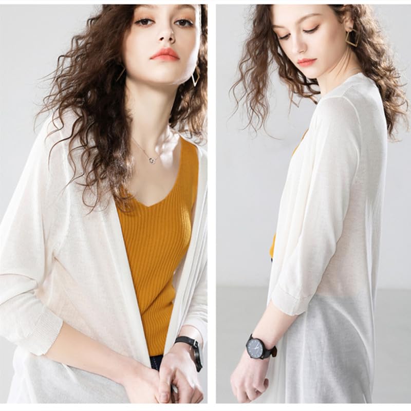 SARADEMUNT Long Knit UV Air Conditioning Solid Perfect for Office Women's Cardigan, Protection, Protection, Slit, Slimming, Stylish, Lightweight, 3/4