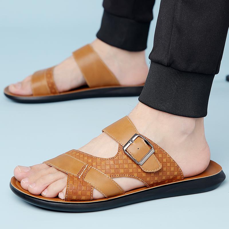 Fashion Comfortable Outdoor Half Drag Leisure Walk Beach Flats Wading Aqua Shoes New Arrival Men's Leather Slides Soft Slip-On Slippers