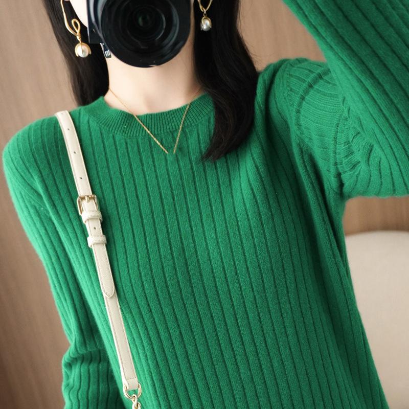 Damen Pullover Herbst Winter Langarm Pullover O-Ausschnitt Warmer Pullover Koreanische Mode Unterziehshirts Lockerer Jumper