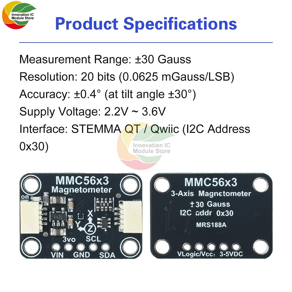 MMC5603 High-Precision Three-Axis Magnetometer Module Compatible With Stemma Qt/Qwiic Interface Blackboard