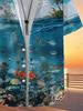 Herren Hawaiihemd mit Haifisch- und Fischmuster, kurzärmelig, Knopfleiste - Lockerer Kragen, Ganzkörper-Design mit tropischen Fischen und Korallenriff, Hawaii-Meeres-Thema für