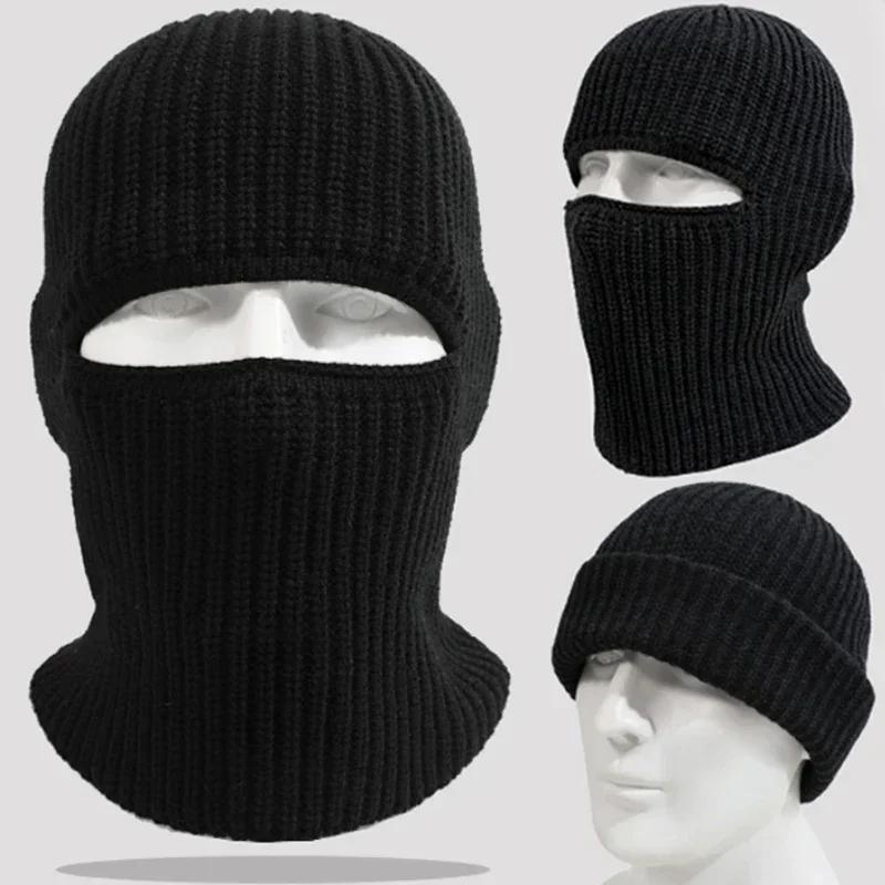 2 w 1 Zimowa Dzianinowa Czapka Kominiarka Wiatroszczelna Ciepła Narciarska Czapka Beanie Mężczyźni Kobiety Taktyczna Rowerowa Bieganie Ocieplacz na Uszy Czapka Pełna Maska na Twarz