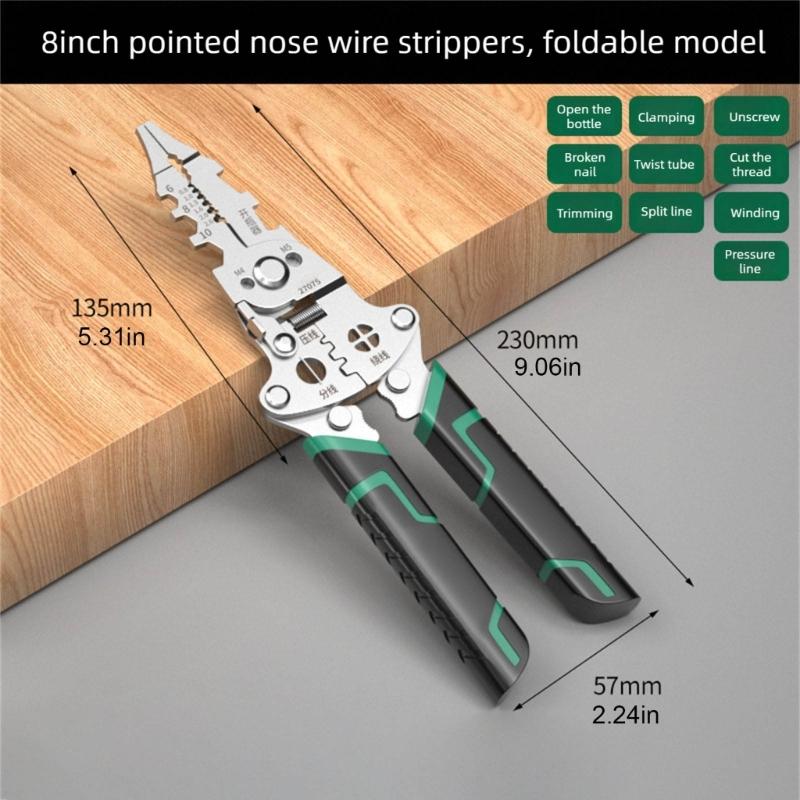 Foldable Wire Stripper Crimping Pliers Tool Multi Function Design For Electrician Work With Compact Steel Construction