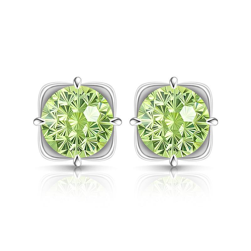 925 Sterling Silver Light Luxury Simple Crystal Zircon Square Round Bud Women's Earrings Birthday Party Anniversary Gift