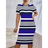 This Striped Printed Dress Is A Fashionable and Sexy Round-neck Short-sleeved Dress for Summer