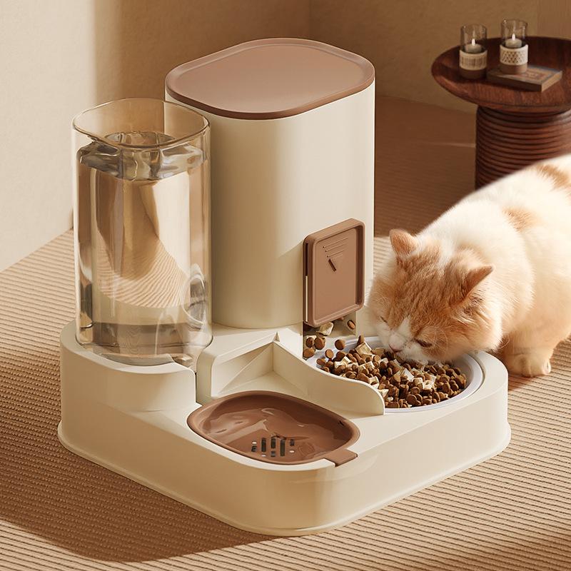 Automatic Dual-Use Pet Feeder & Water Dispenser with Large Ceramic Double Bowls for Cats and Dogs