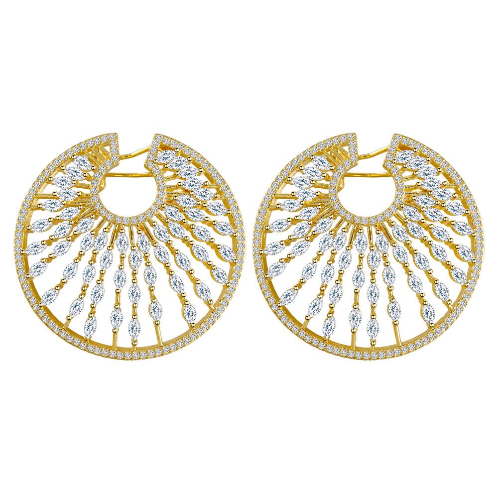 Disc Shape Micro-Inlaid Zircon Earrings Pin Copper Gold-Plated Personalized Round Large Earrings