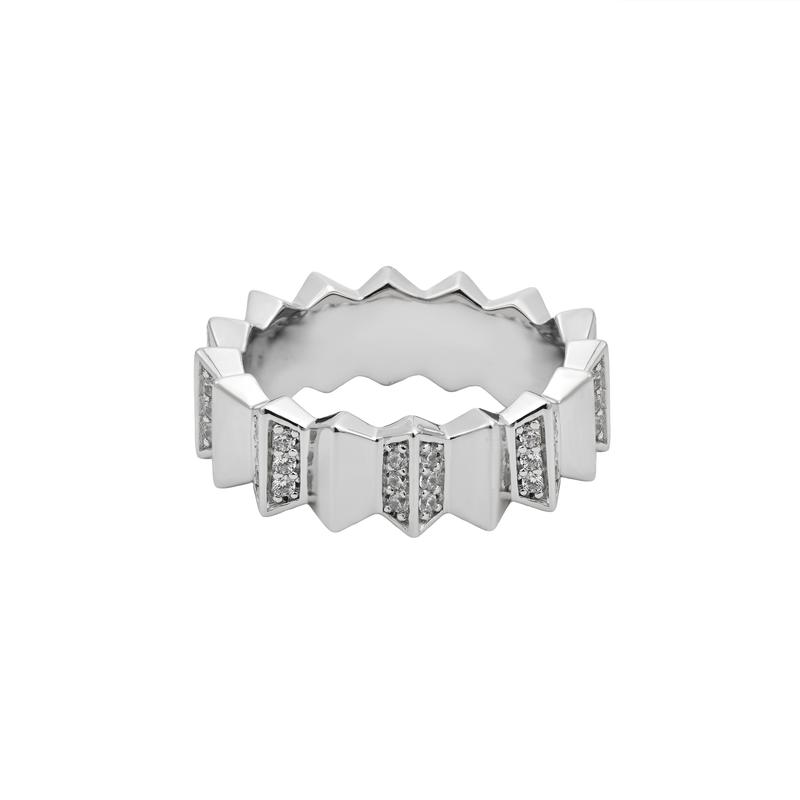 APM Monaco Prismatic design, synthetic cubic zirconia alloy, rhodium-plated ring, unisex couple model, silver W23466OX
