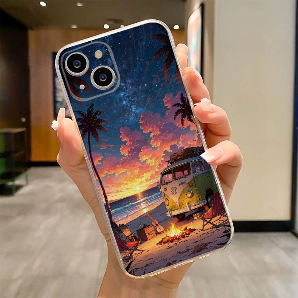 Combi Van Surf Phone Case For iPhone 17 16e 16 15 14 13 12 11mini Pro Max X XR XSMAX 8 7 Air Plus Soft Cover