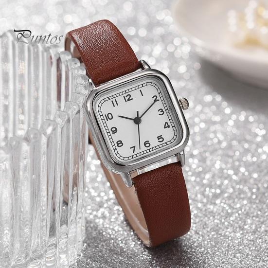 Women Quartz Watch Square Dial Soft Faux Leather Strap Accurate Adjustable Pin Buckle Students Girls Wristwatch Fashion Jewelry Birthday Gift