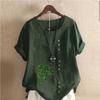 Women's Fashion Round Neck Short Sleeve T-shirt Casual Cotton Linen Graphic Shirt Leisure Loose Green Plants Prined Summer Blouse Tops