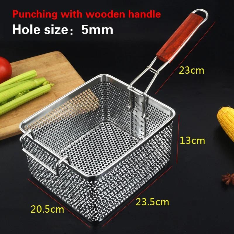Stainless Steel Frying Basket Net French Fries Basket  Frame Square Oil  Control Filter Frying Basket Dense