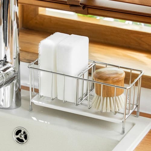 Stainless steel sponge holder with draining function for bathroom and kitchen storage