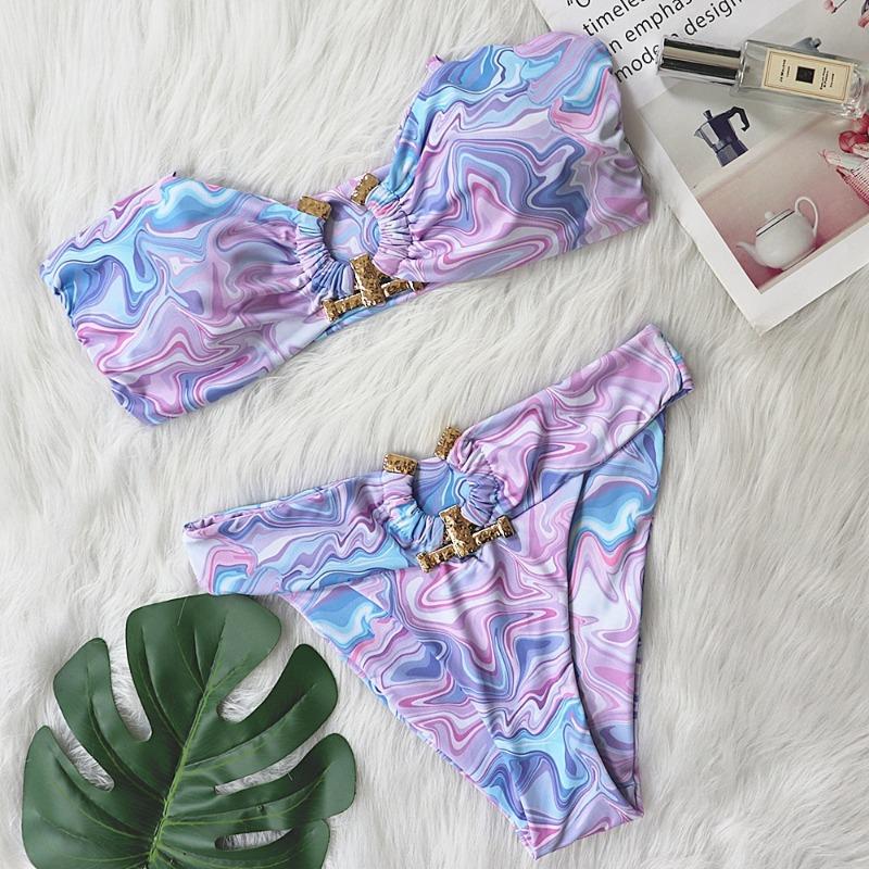 Women S Sexy Solid Cutout High Waist Bikini Swimsuit