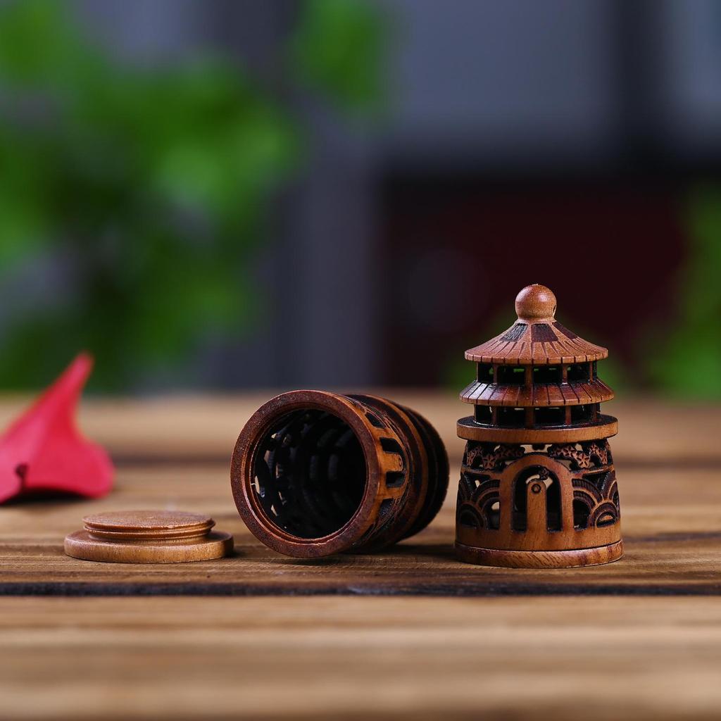 Red Sandalwood Acorn & Pine Cone Pendant Keychain with Screw-Open Wish Bottle