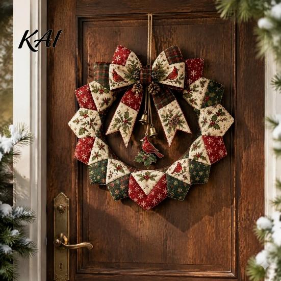 Pastoral Style Home Decoration DIY Patchwork Garland Crafting Kit, Retro Floral Fabric Set with Bells Spring Seasonal Door Ornament And Simulated