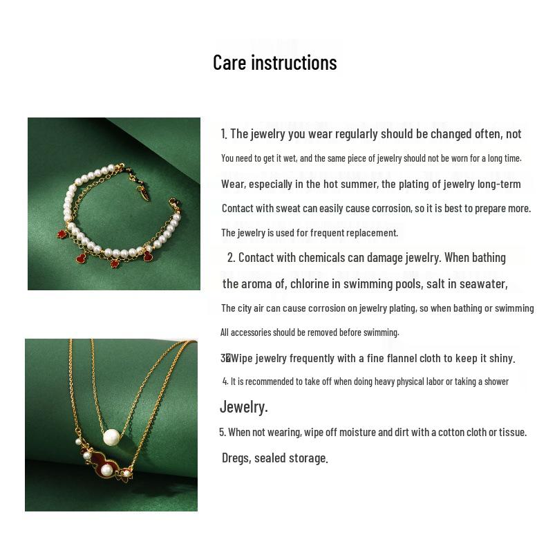 Exquisite Red Maple Leaf Enamel Gourd Multi-Pendant Pearl Double-Layer Chinese Bracelet Gift