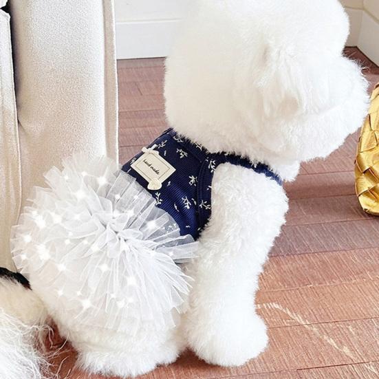 huaqianguhh White Tutu Dog Dress, Floral Sleeveless Princess Style Summer Pet Outfit for Small Dogs Teddy Bichon Frise