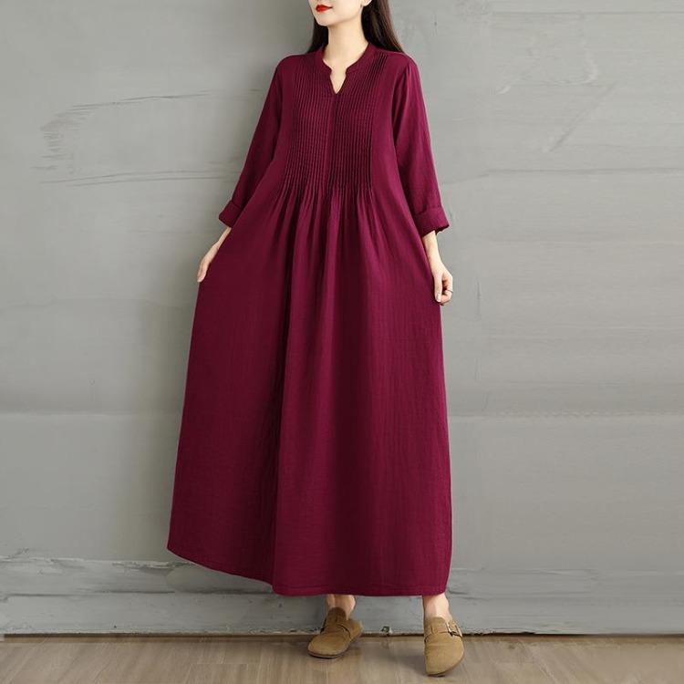 Autumn Long Sleeve Maxi Dress Cotton Loose Casual Plus Size Women Oversize Long Dress
