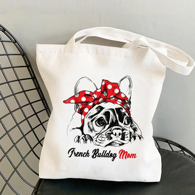 Frenchie French Bulldog Print Reusable Women Shopping Tote Bag Women Shoulder Bag Students Teacher Book Bag Travel Storage Bags