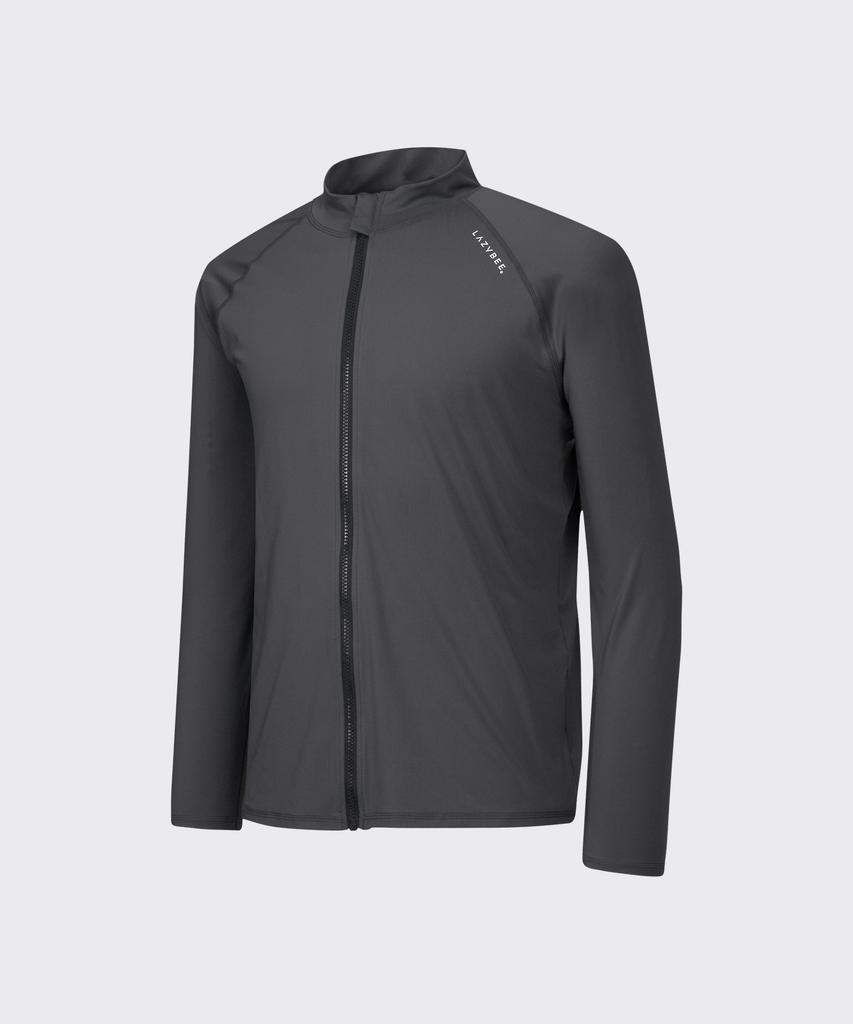 Leijibi [Set] Essential Loose Fit Long Sleeve Zip-Up Rash Guard + Swimsuit Shorts Set M Charcoal