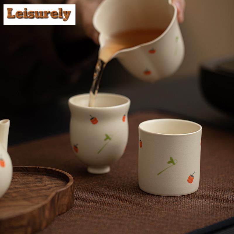 Retro Soda Glaze Ceramic Teacup Crushed Persimmon Ruyi Gourd Cup Large Master Single Cup Meditation Cup Kung Fu Teaset Drinkware