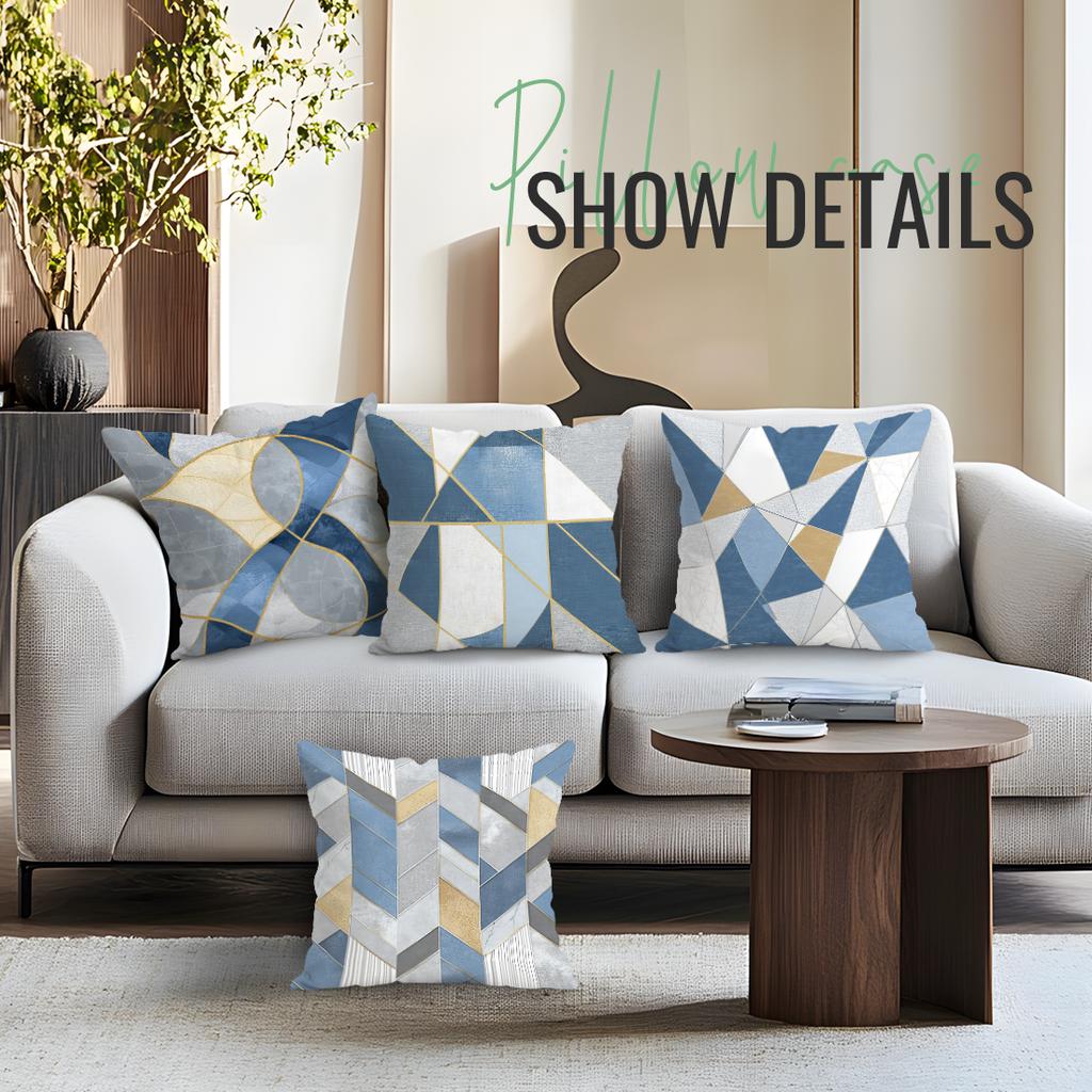 Blue Geometric Stitching Cushion Covers Pillowcase Home Decor Bedroom Sofa Cushion Cover Living Room Car Home Decor