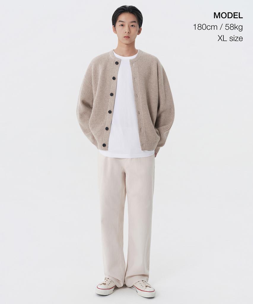 Musinsa Standard Relaxed Ribbed Round Neck Cardigan [Oatmeal]