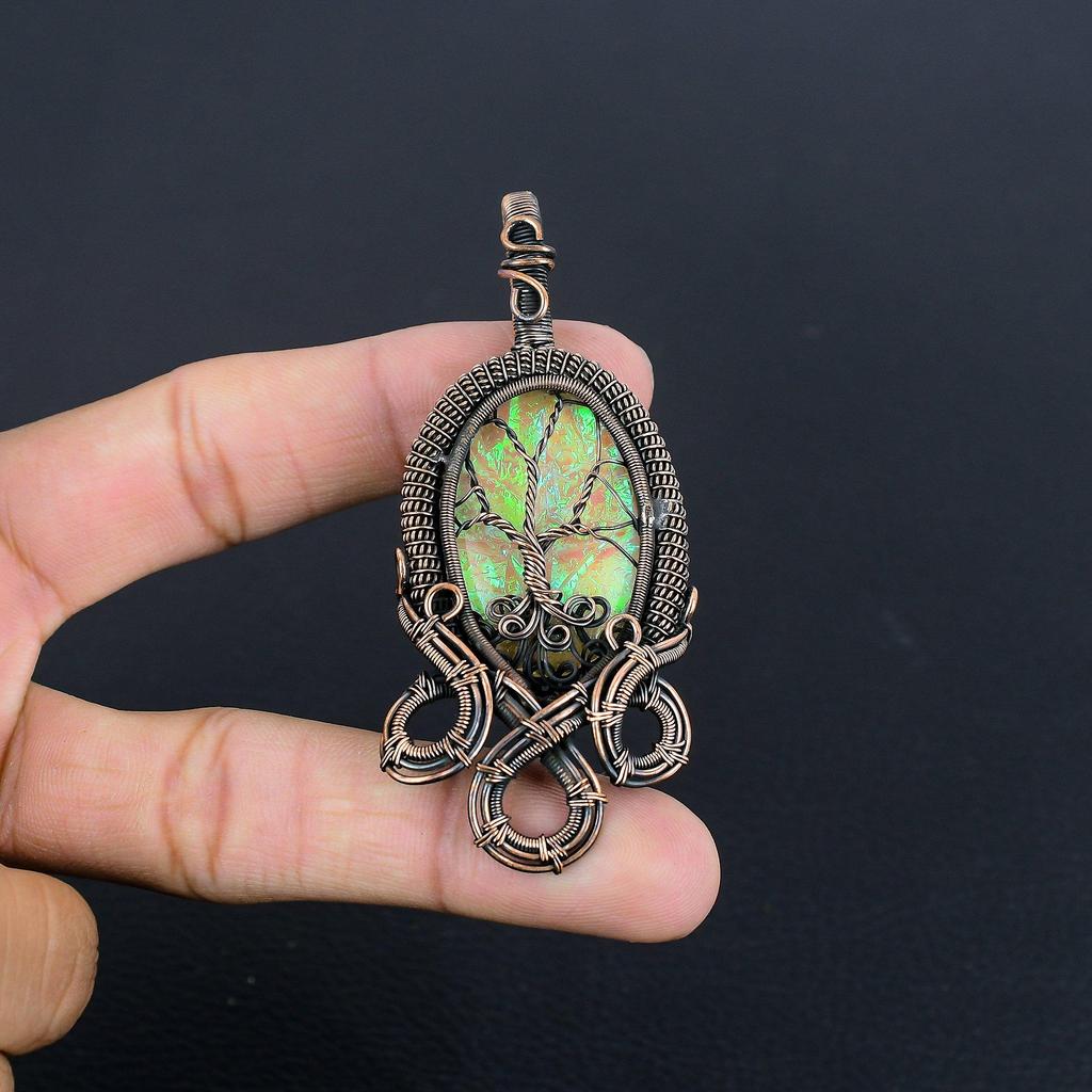 Australian Triplet Opal 999 Copper Wire Wrapped Pendant, Handmade Gemstone Jewelry Pendant Gift For Birthday