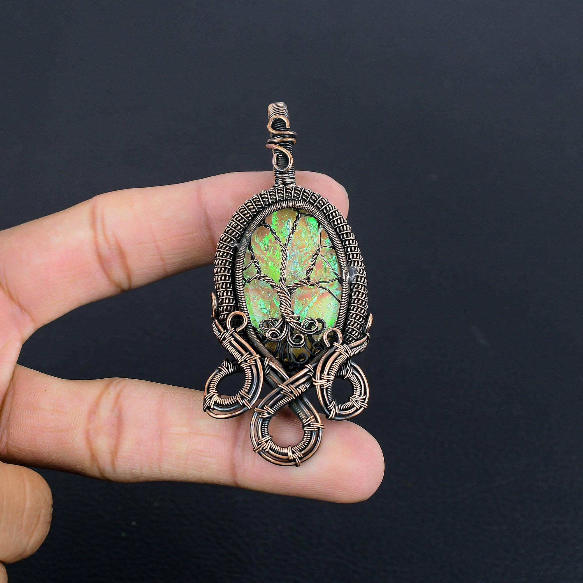 

Кулон с австралийским триплетом опала, обернутый медной проволокой 999 пробы, кулон ручной работы с драгоценным камнем, подарок на день рождения 2.28 Inches