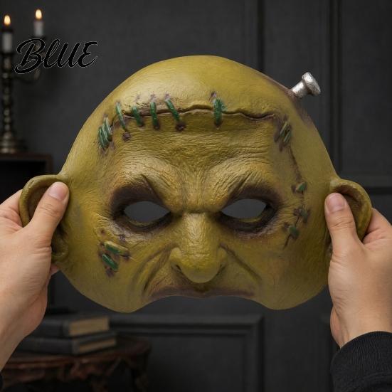 Detailed Distressed Leather Look Halloween Cosplay Masque for Adults Men Women Realistic Creepy Comfortable Long Wear Horror Green Half Face