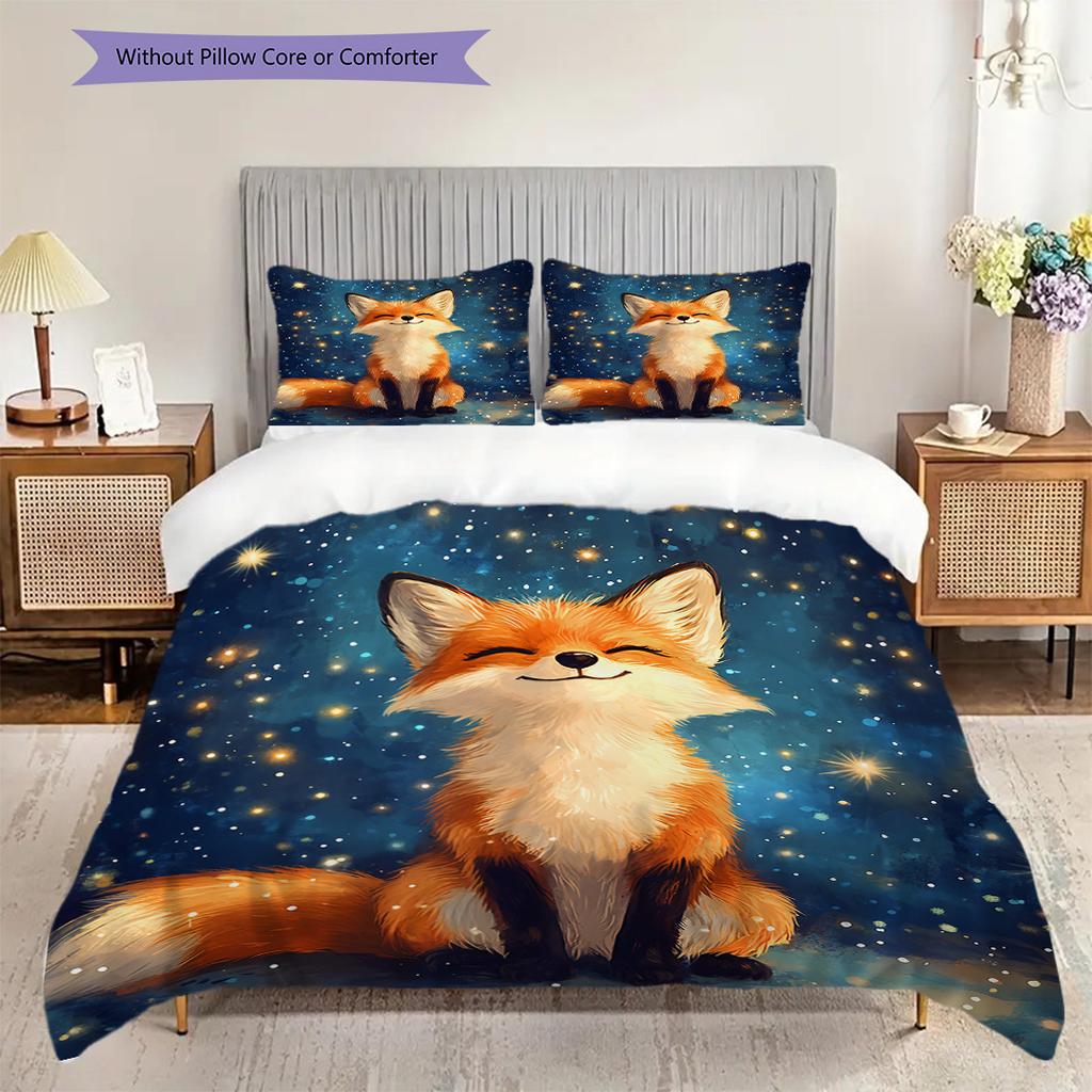 Fox Pattern Bedding Quilt Set Quilt Cover Pillowcase Home Decoration Birthday Gift (1 * duvet cover + 2 * pillowcase, without core)